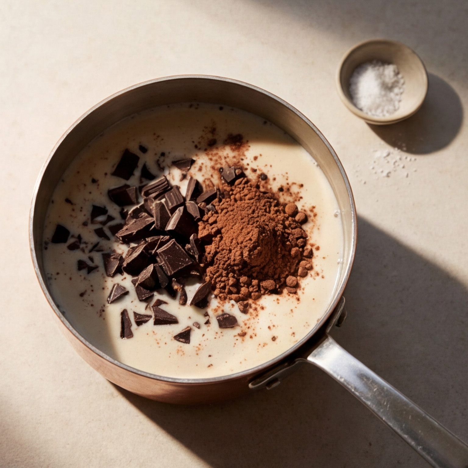 Step 4: Adding dark chocolate and cocoa