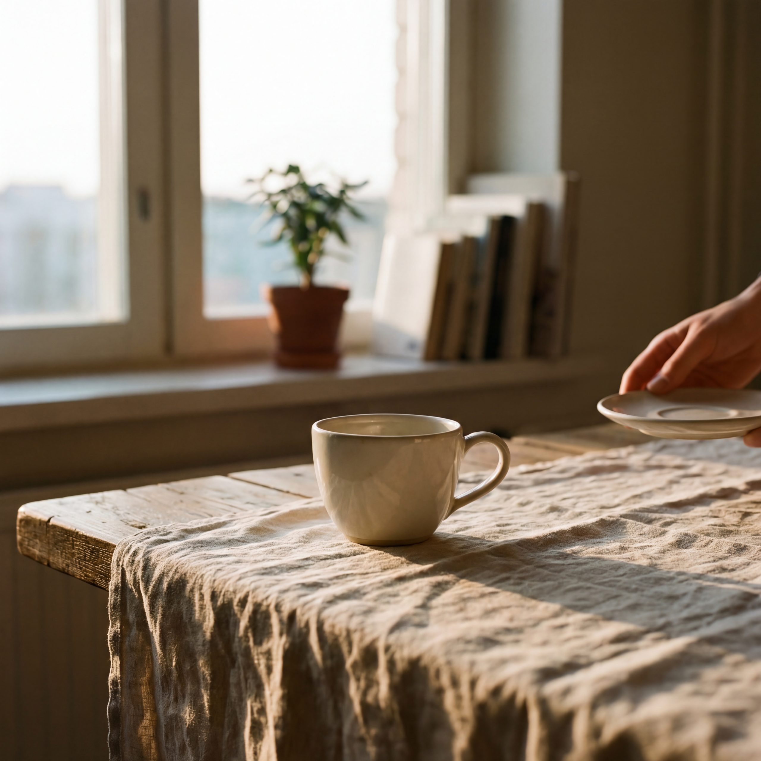 Cup on table in soft afternoon light
